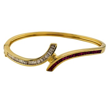 14ct gold Ruby / Diamond hinged Bangle